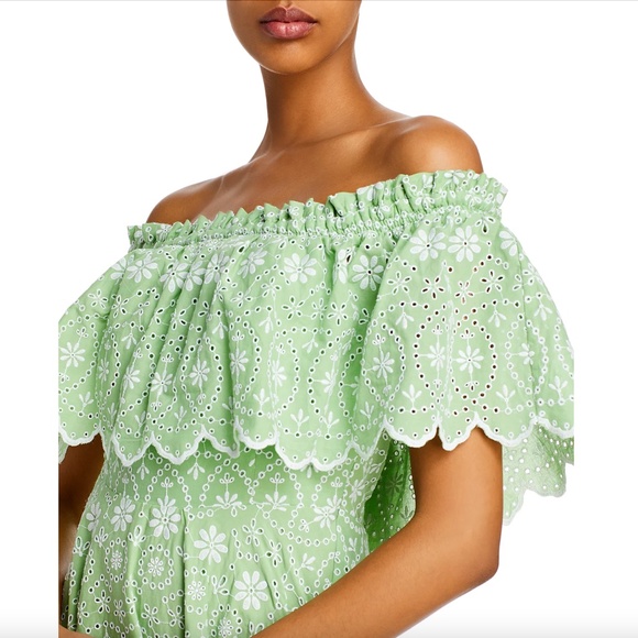 Charo Ruiz Ibiza Khadi Off-the-Shoulder Ruffled Eyelet Mint Green Dress Large - Picture 8 of 9